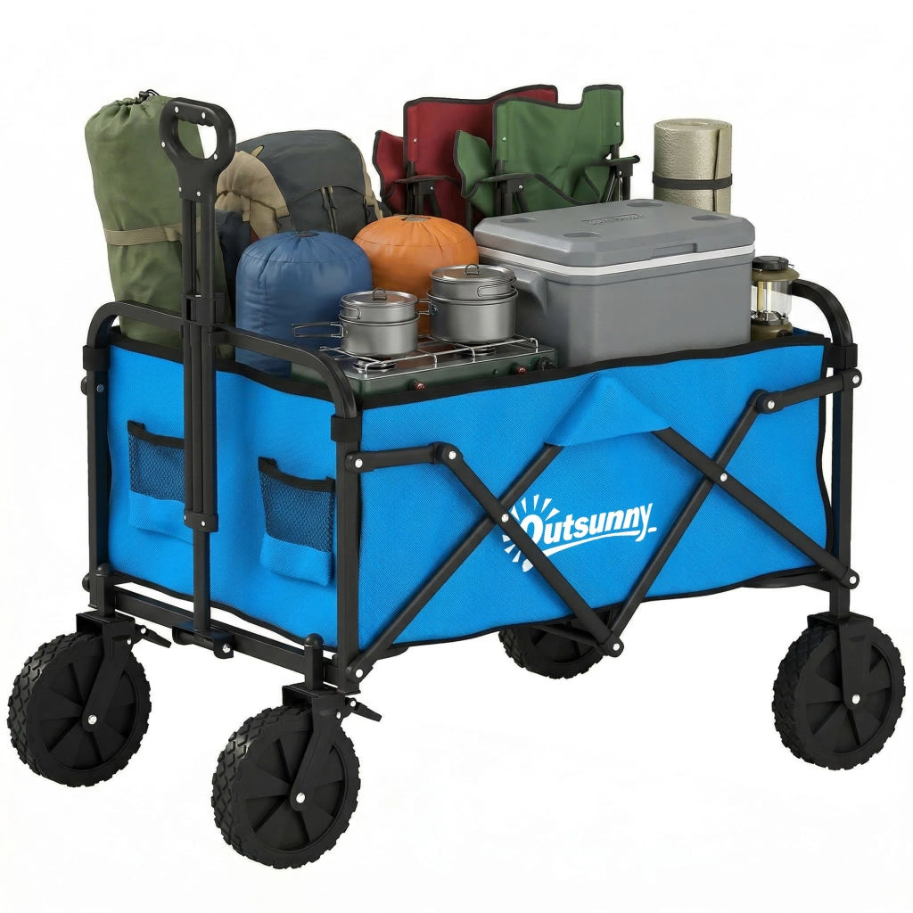 Carrello da Giardino Pieghevole con Ruote Bloccabili ¨C zephmum ¨C 85x50x99 cm Blu