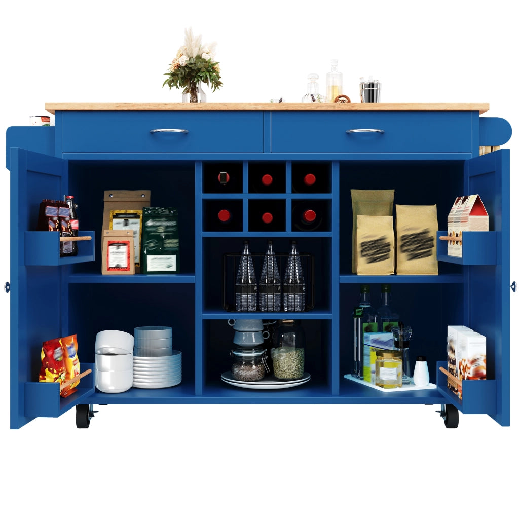 Carrello da cucina con divisori regolabili; portabottiglie removibile e ruote; in MDF e metallo; blu; 102 × 45 × 92 cm