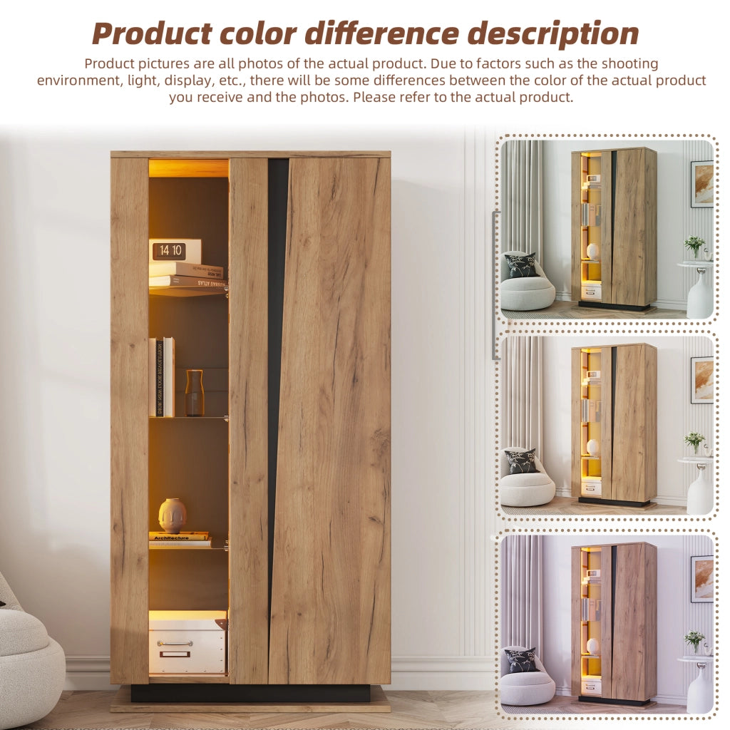 Vetrina con 2 ante; 8 vani e LED - per soggiorno - in truciolare - 80×35×160 cm
