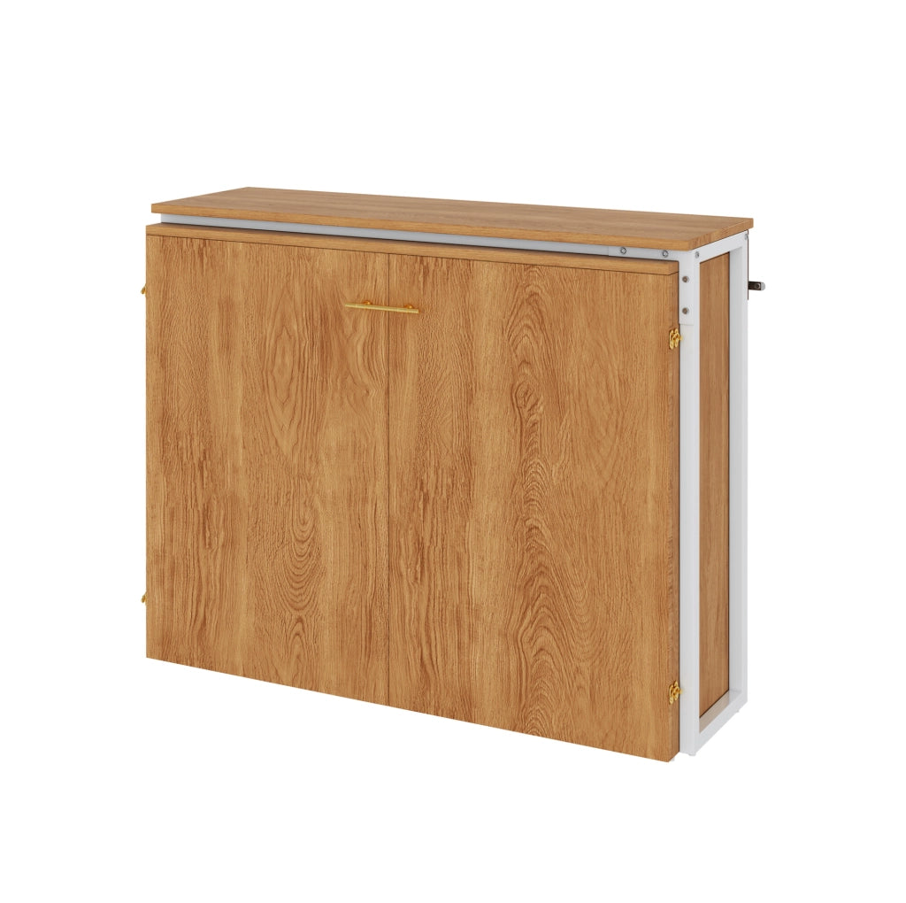 Letto a scomparsa con scrivania girevole e materasso 90x200 cm; naturale in metallo e legno