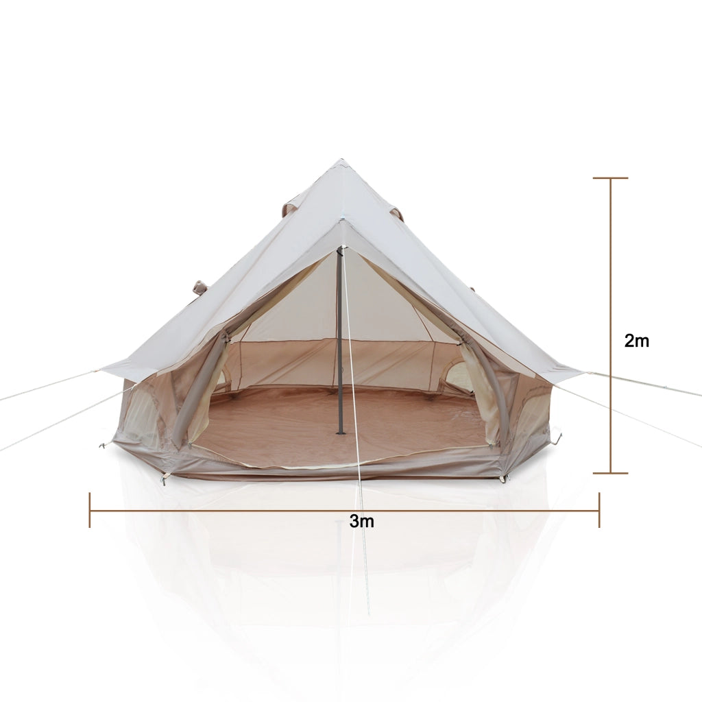 Tenda A Campana Per Campeggio Familiare Beige 300 X 300 X 200 Cm In Poliestere Per 3-4 Persone Con Bocchetta Per Stufa