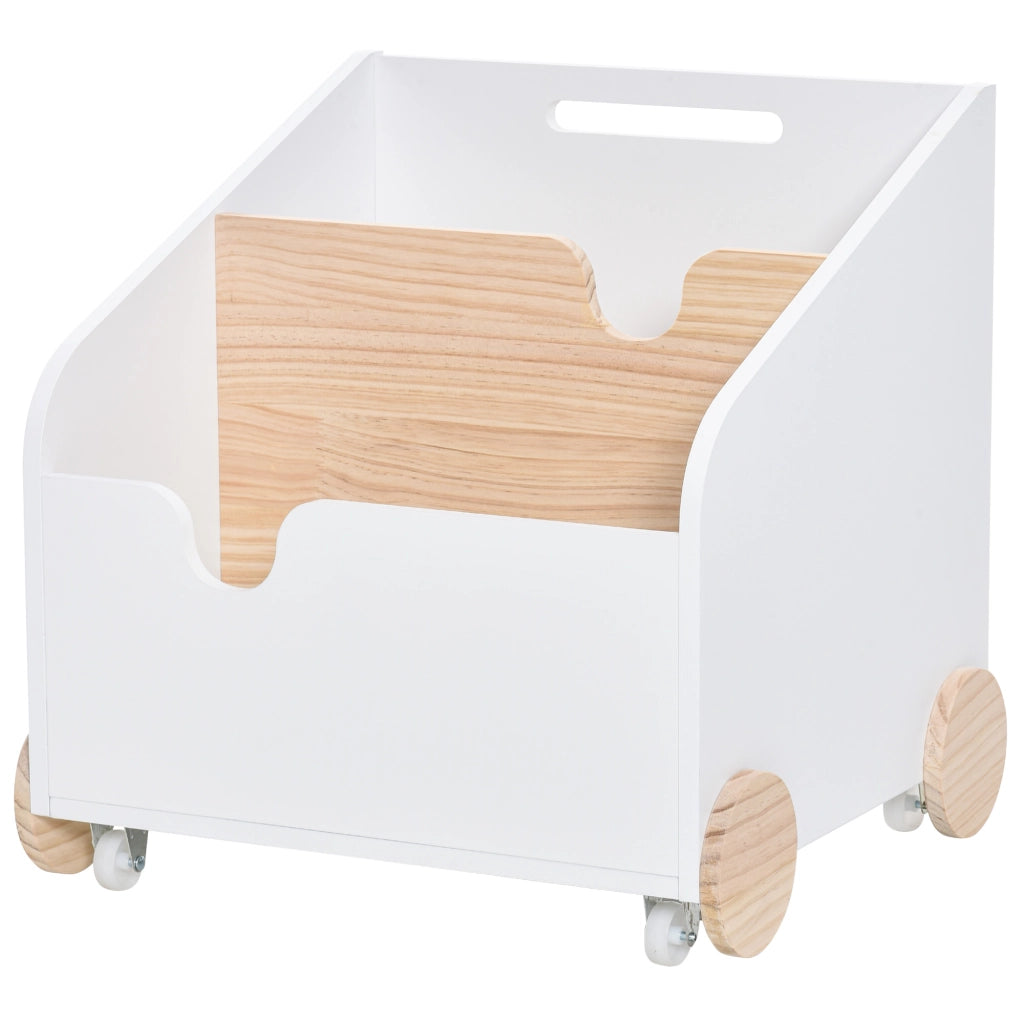 Libreria per Bambini con Ruedas e 2 Sezioni ¨C zephmum ¨C 40x43x43 cm Bianco e Legno Naturale