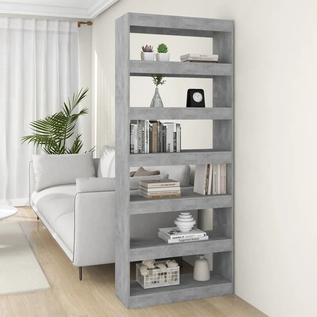 Libreria Divisorio-Scaffale per Libri-Mobile di Stoccaggio Grigio Cemento 80x30x198 cm in Truciolato