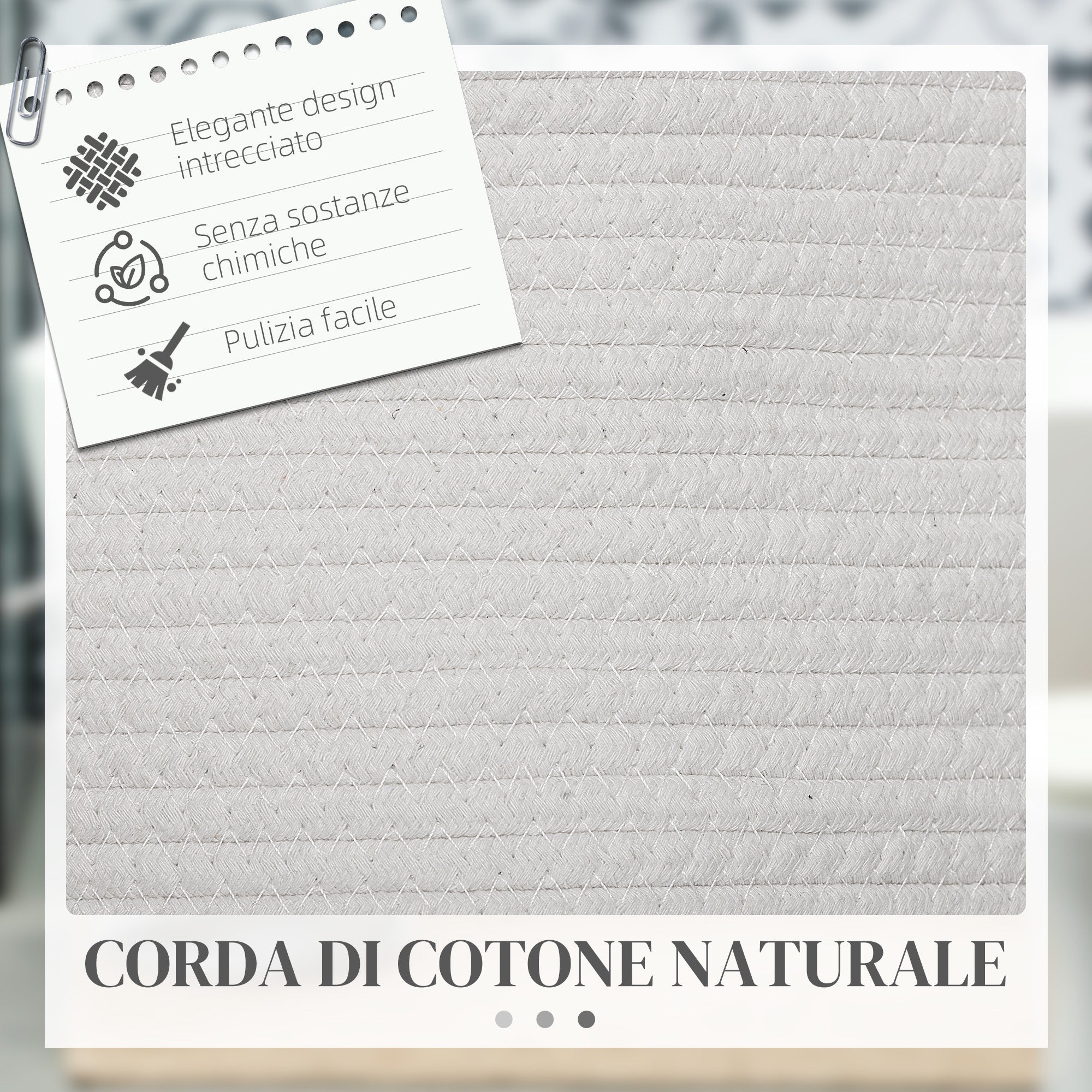 Cesto Portabiancheria Pieghevole con Manici 88L Ø56x35.5 cm in Cotone Naturale Bianco Crema