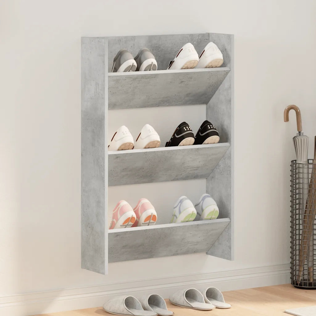 Scarpiera a Muro Grigio Cemento 60x18x90cm in Legno Multistrato 806767