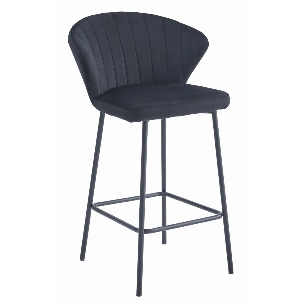 Set di 4 Sgabelli Gatta in Velluto Nero con Gambe in Acciaio