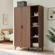 Armadio Guardaroba Norg con 2 Ante e 8 Scomparti 191x120x52 cm - Effetto Noce [en.casa]