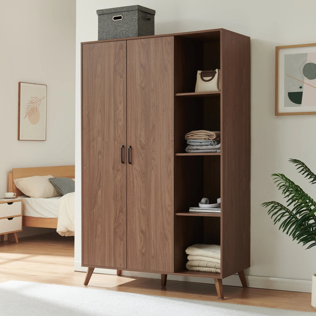 Armadio Guardaroba Norg con 2 Ante e 8 Scomparti 191x120x52 cm - Effetto Noce [en.casa]