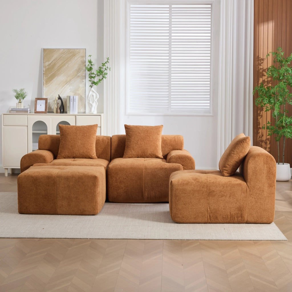 Divano Angolare Modulare con Poggiapiedi ¨C MINIMAL ¨C 3 Posti, Arancione, Memory Foam, 268x102x78 cm
