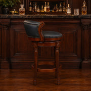 Sgabello da bar girevole 55x55x34 cm con schienale curvo in pelle e legno blu
