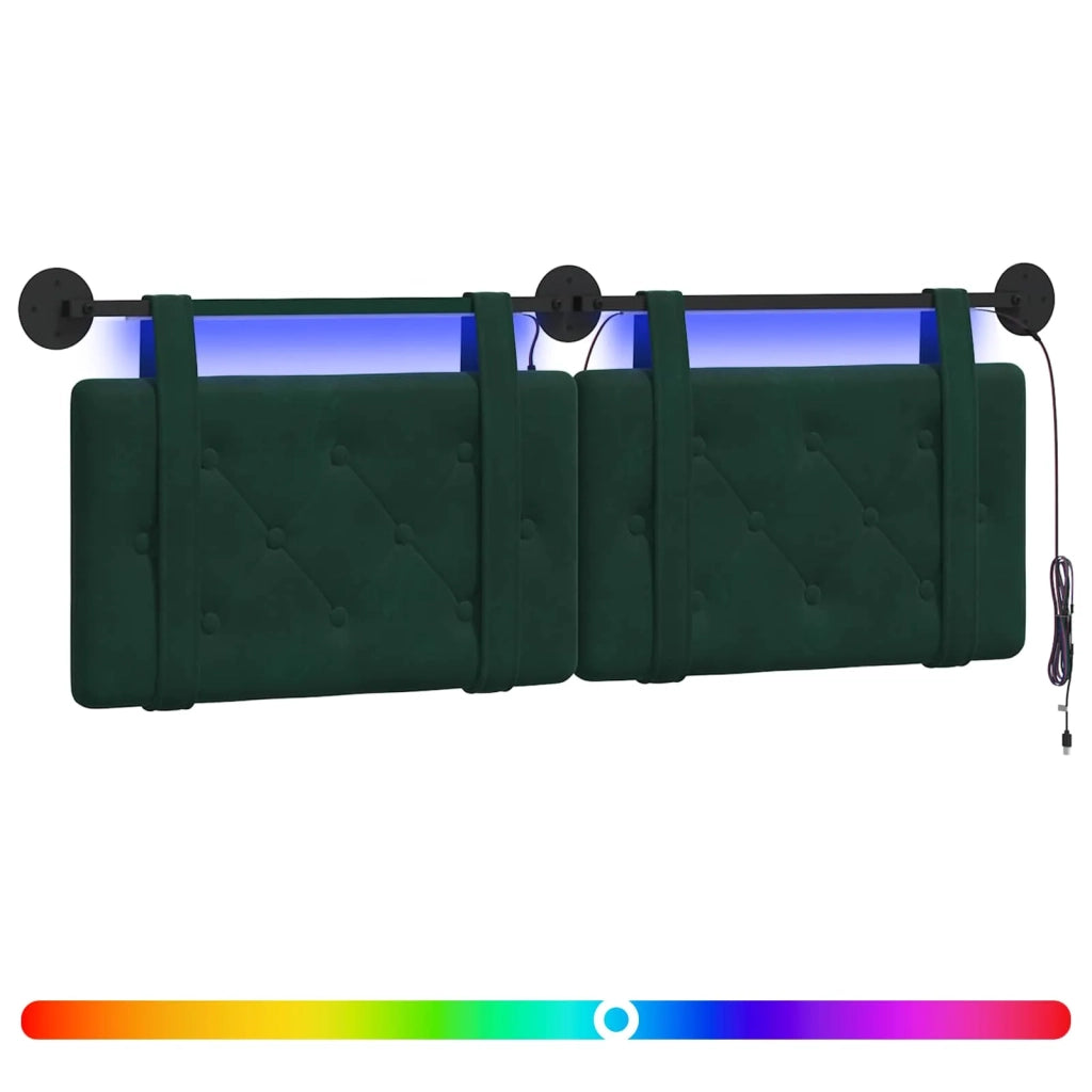 Testiera sospesa Con luce LED Verde Scuro Velluto