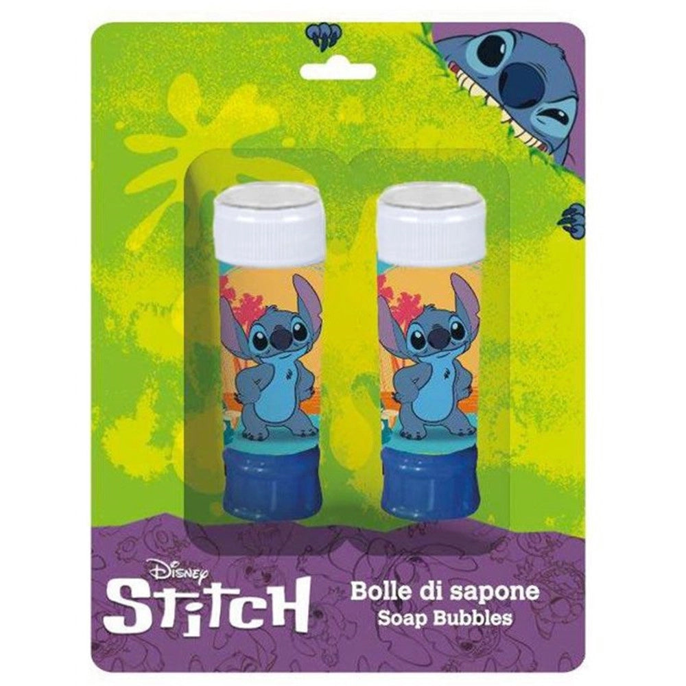 Trade Shop - Set Da 2pz Flacone Bolle Di Sapone Stampa Stitch 60ml Blister Per Gioco Bambini 208329 -