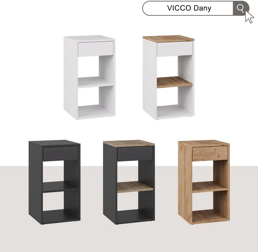 Comodino camera da letto Dany, Antracite, 35 x 65 cm con 1 cassetto