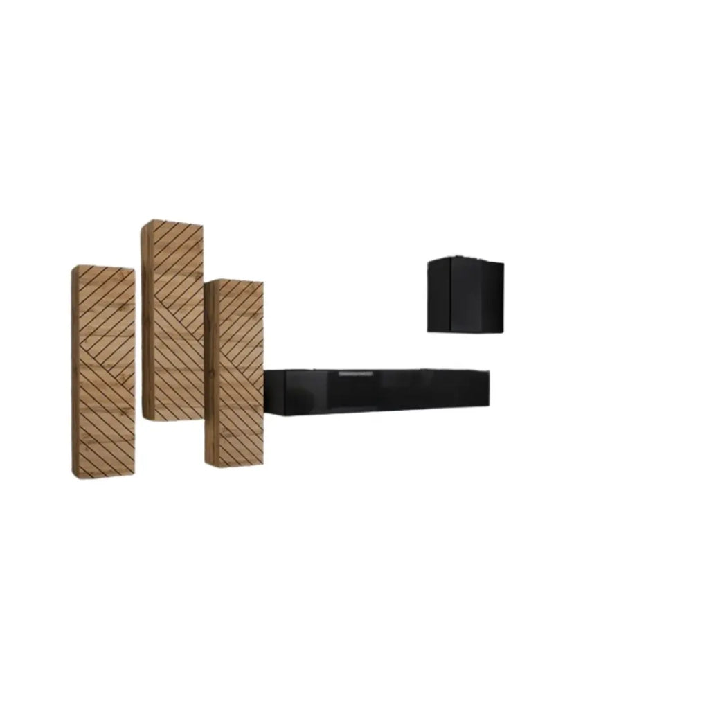 Set mobile soggiorno SWITCH III - Rovere e Nero - Finiture effetto rovere fresato e lucido - Design moderno