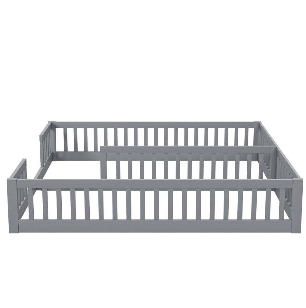 Letto basso per bambini a 2 letti 90x200 cm con sponde; pino e MDF; grigio