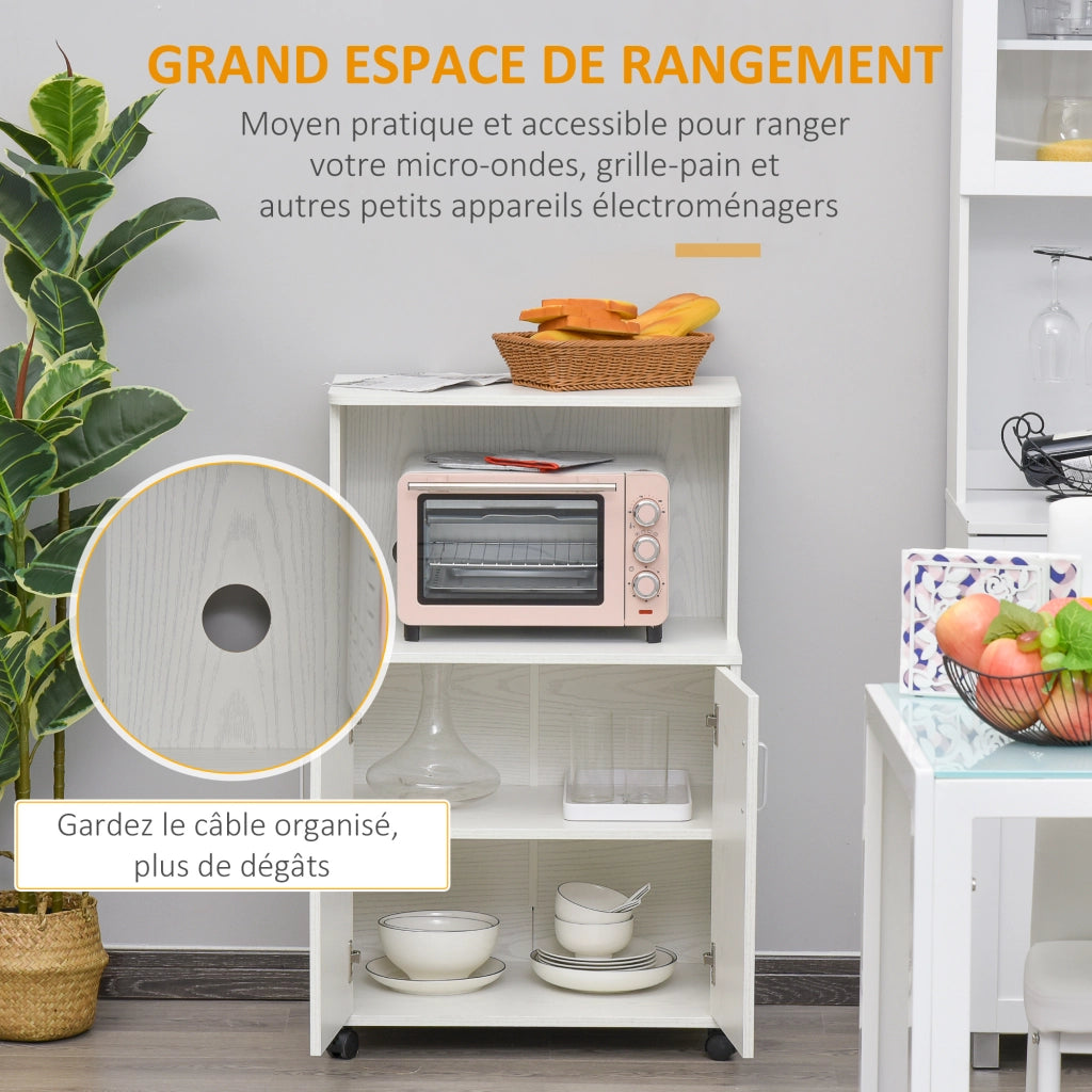 Carrello per microonde con ante ¨C zephmum ¨C bianco 60.4x40.3x97 cm