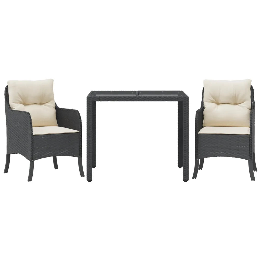 Set da Pranzo da Giardino 3 pz con Cuscini Nero in Polyrattan 3211842