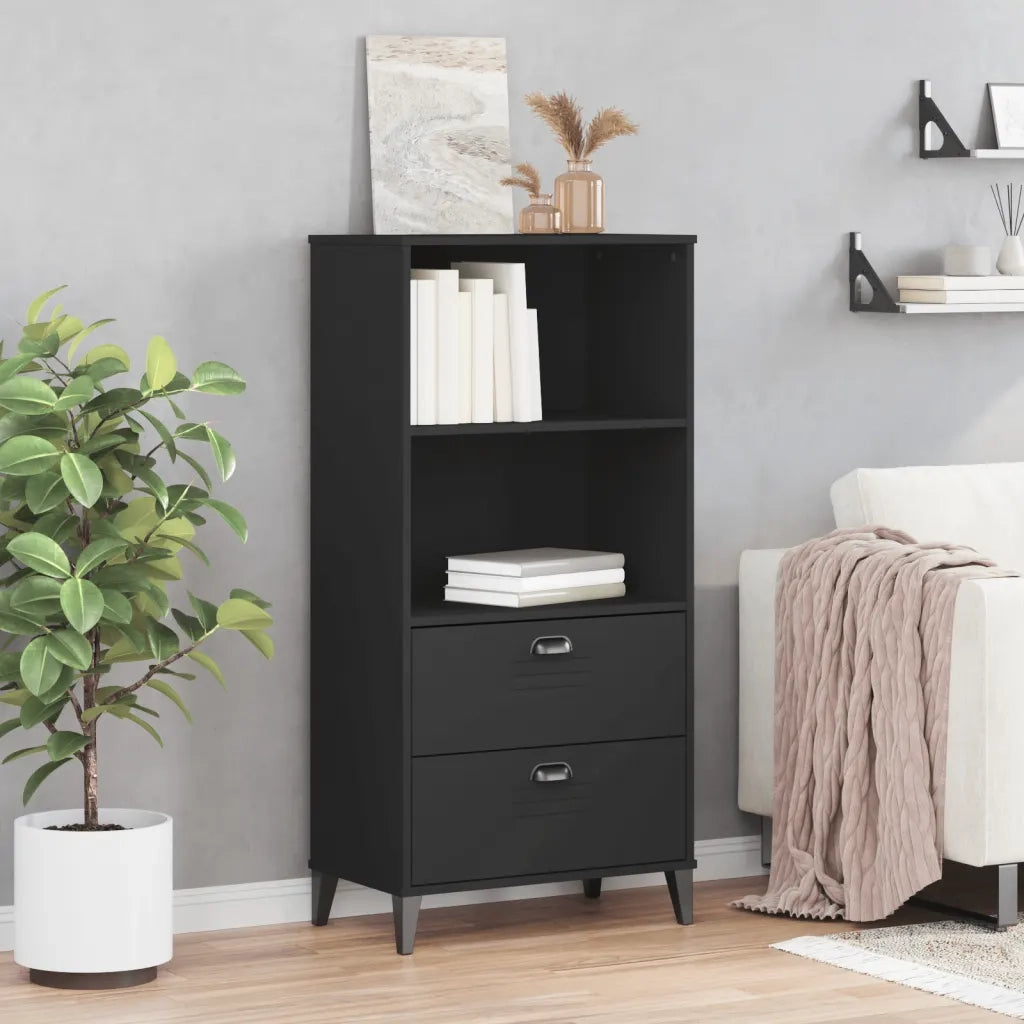 Libreria VIKEN Nera 60x35x123 cm in Legno Massello di Pinocod mxl 114356