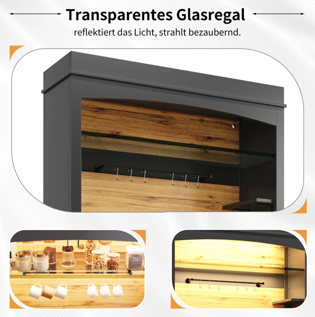 Set di 2 credenze da cucina con LED USB; 107x43x184 cm; MDF e metallo; nere