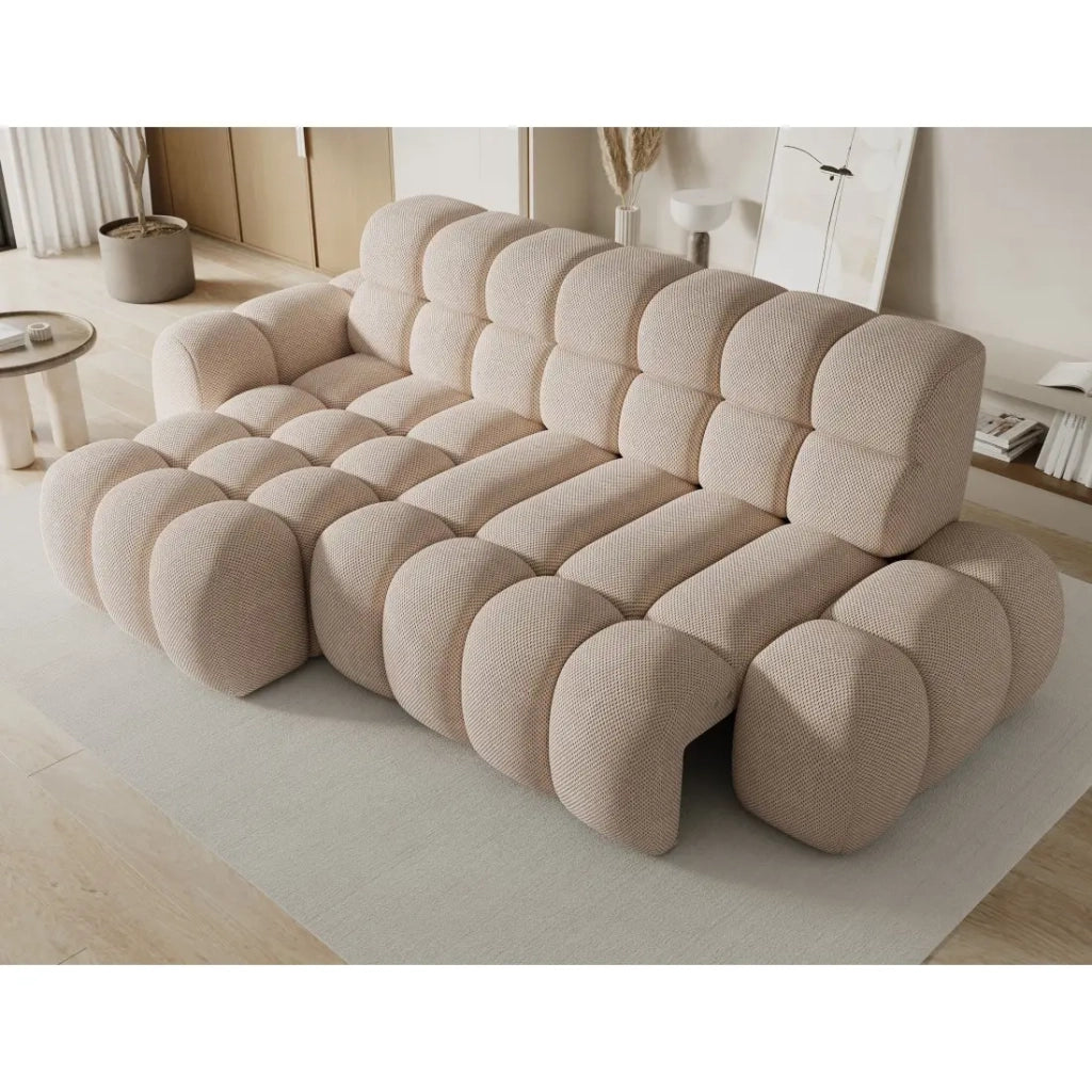 Divano angolare convertibile BULLA 3 posti beige angolo sinistro - tessuto nido d'ape con estensione della seduta elettrica