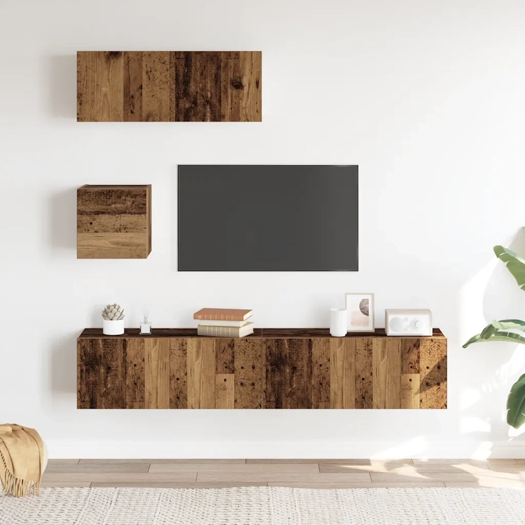 Set Mobile TV 4 pz Montato a Parete Legno Antico in Truciolato 3329155