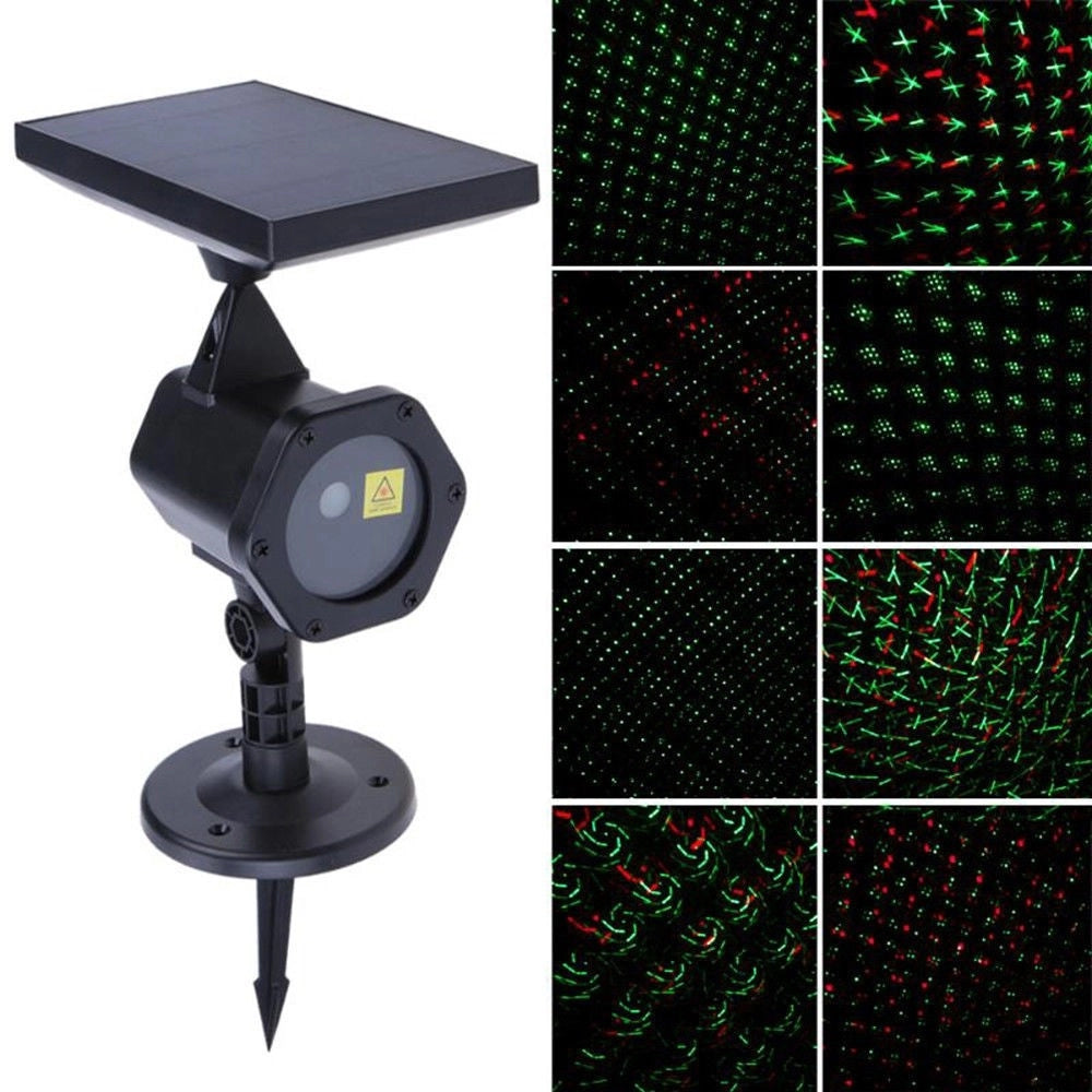 Trade Shop - Proiettore Laser Con Pannello Solare Natalizio Fascio Luce Verde Rosso -
