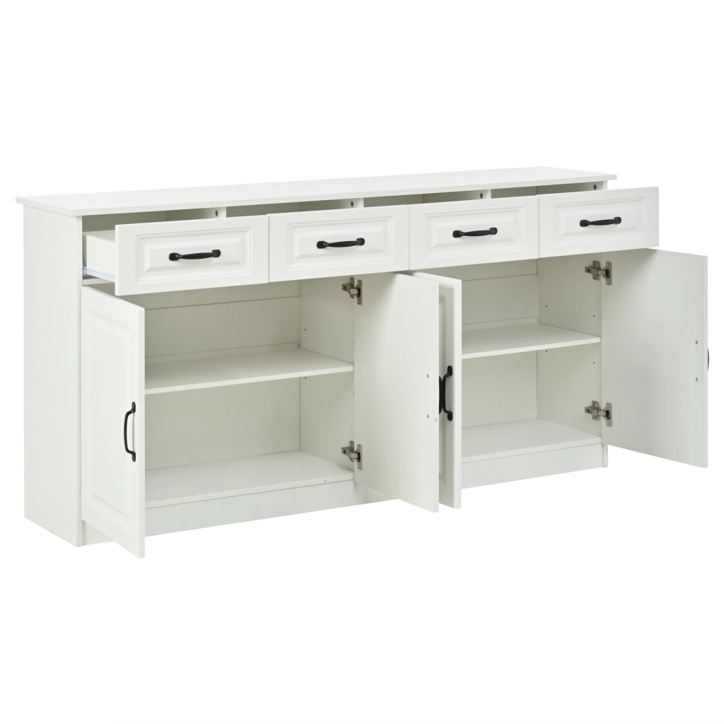 Cassettiera Credenza MDF Bianco ¨C Xylo ¨C 4 Cassetti 4 Ante Maniglie Metallo 160 cm
