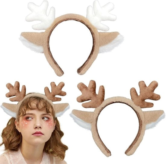 Fascia per capelli 2 pezzi - Cintura di cervo - Piuma - Natale - Cosplay - Festa tematica - Sicura e comoda - Cappuccio per festa