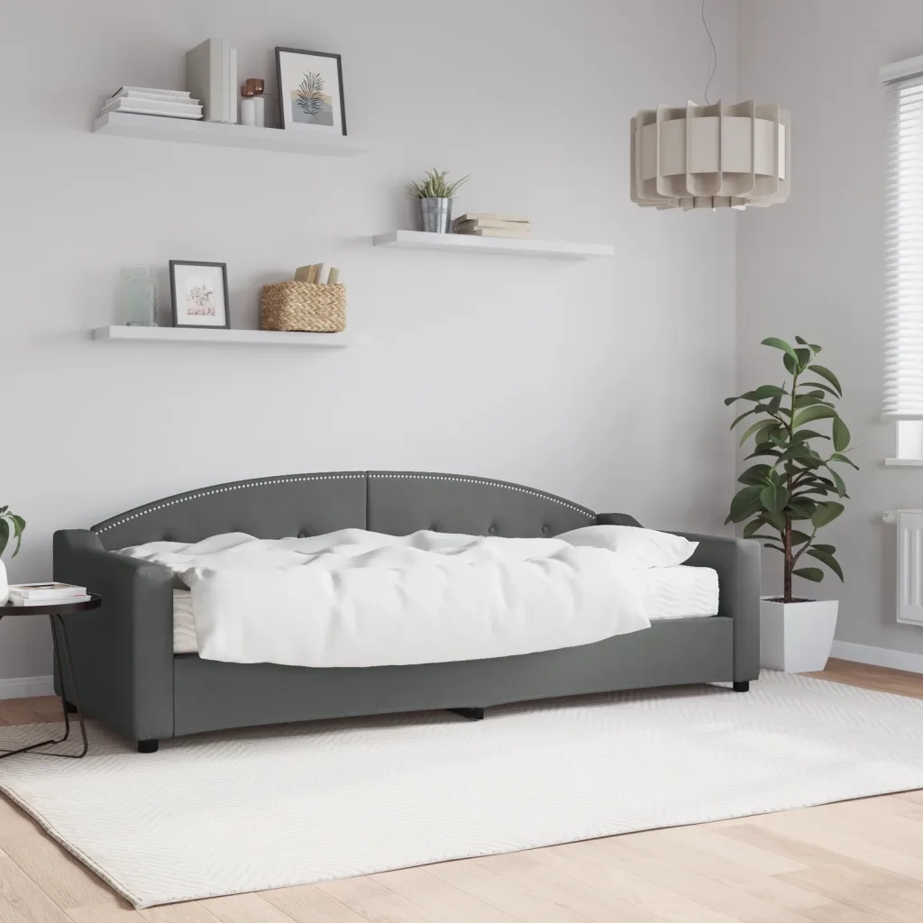Divano letto | Sof¨¤ letto | Letto singolo con Materasso Grigio Scuro 80x200 cm in Tessuto