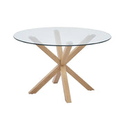 Tavolo da pranzo ALEX – Rotondo 120 cm – Piano in vetro temperato e gambe in metallo effetto legno – Stile moderno