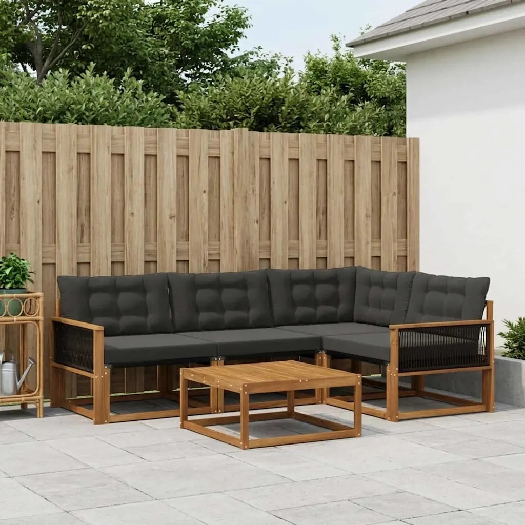 Set di divani da esterno con cuscino 5 pcs Naturale e Nero 3381408