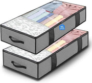 Set di 2 Opzioni di Stoccaggio sotto il Letto - 90 L - Opzioni di Stoccaggio per Letto - Opzioni di Stoccaggio per Letto - Opzioni di Stoccaggio piegabili con Cerniera e Maniglie per Abiti - Coperte - Copriletti