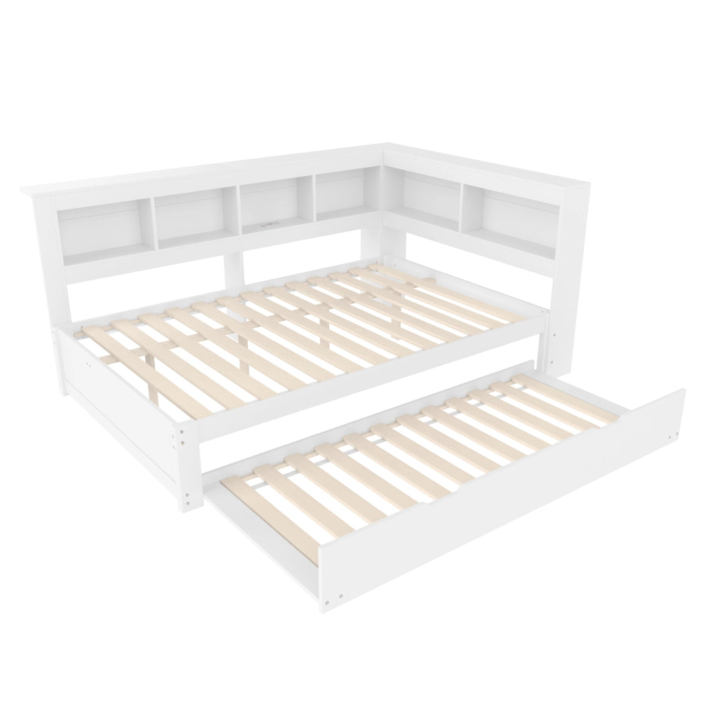 Divano letto estraibile - Zephmum- 140x200 cm- Bianco- Con presa e 2 porte USB