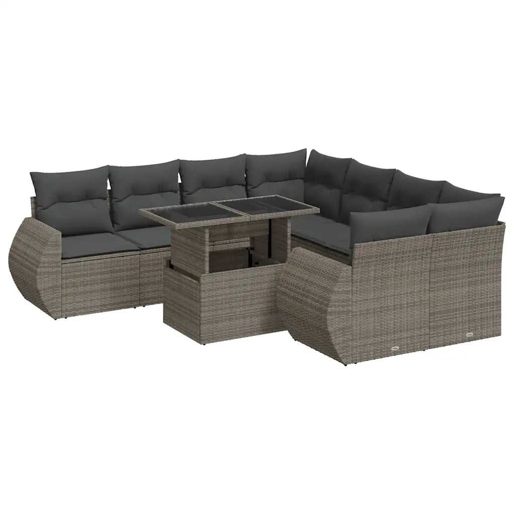 Set Divano da Giardino 9 pz con Cuscini Grigio in Polyrattan 3326611