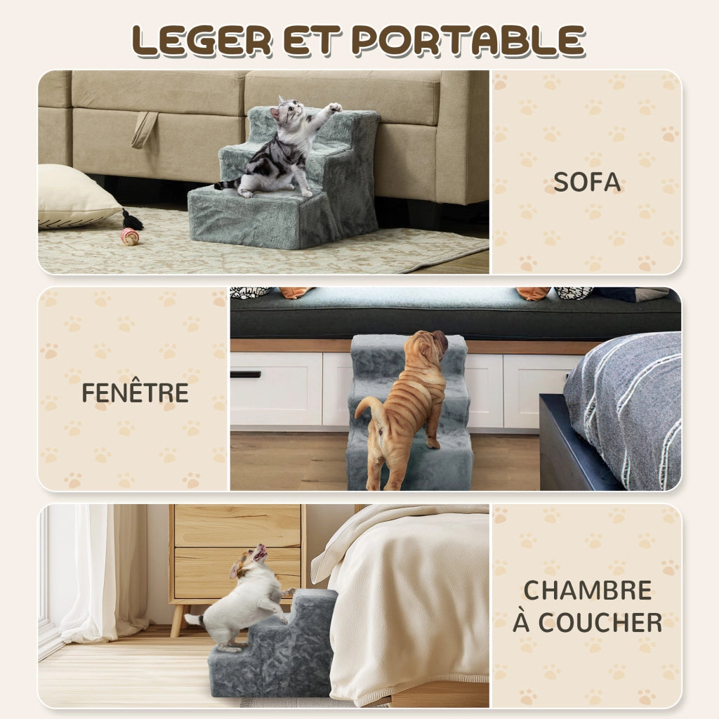 Scala 3 Gradini per Cani e Gatti ¨C zephmum ¨C Grigio Chiaro 46x35x35 cm