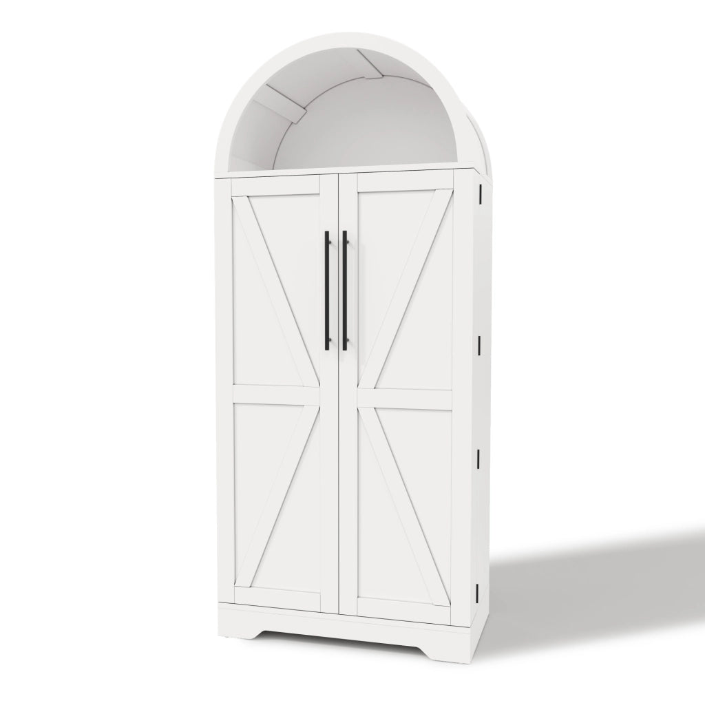 Mobile contenitore ad arco 70x40x165 cm in MDF bianco con ante e vani aperti