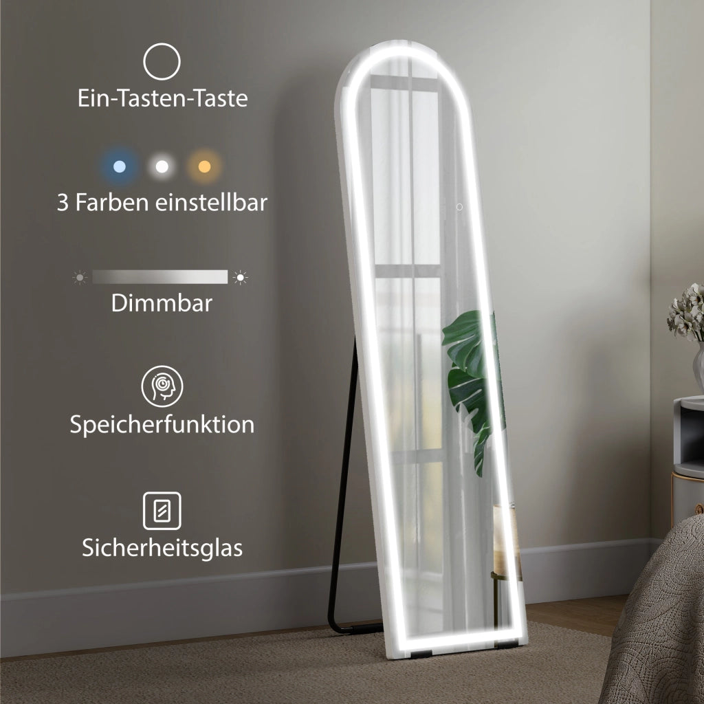 Specchio Corpo Intero LED ad Arco ¨C zephmum ¨C Bianco 150x40cm Dimmabile 3 Luci