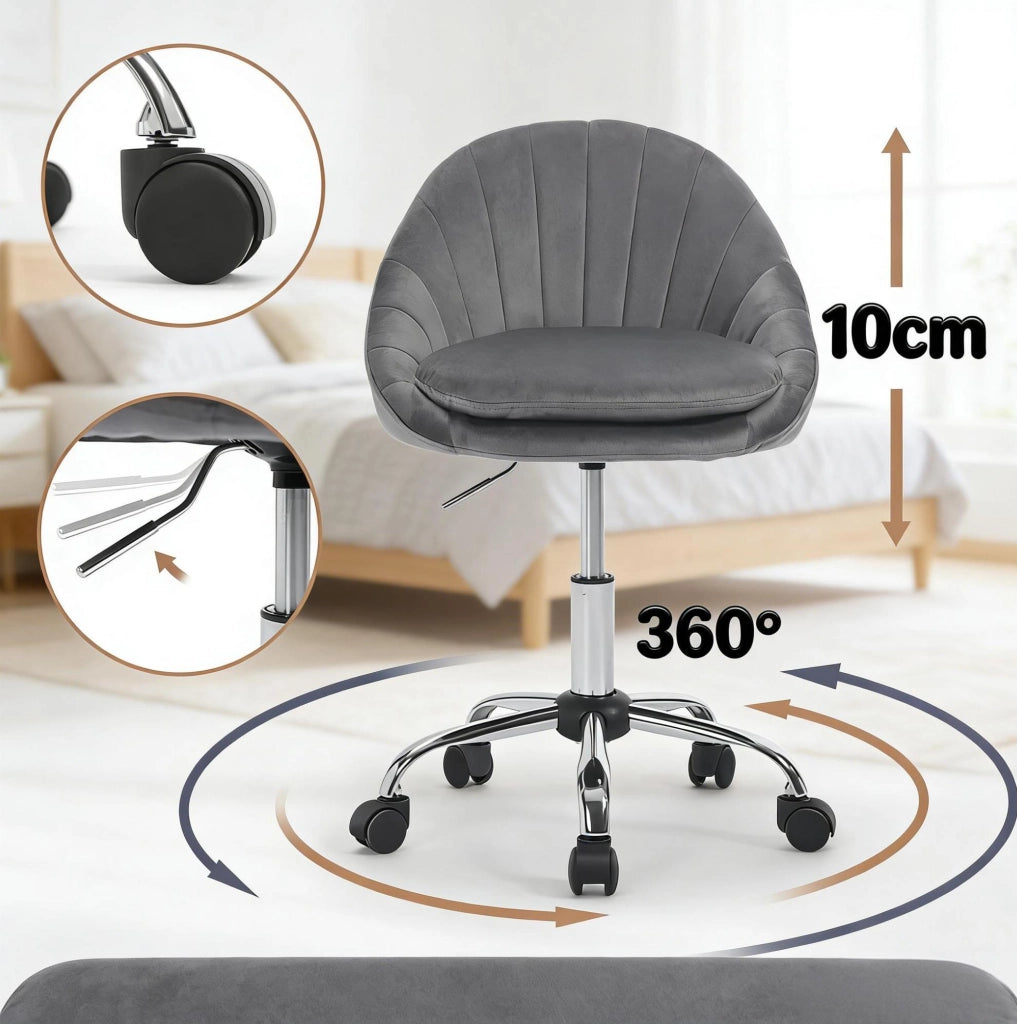 Sedia da ufficio ergonomica girevole in velluto grigio scuro