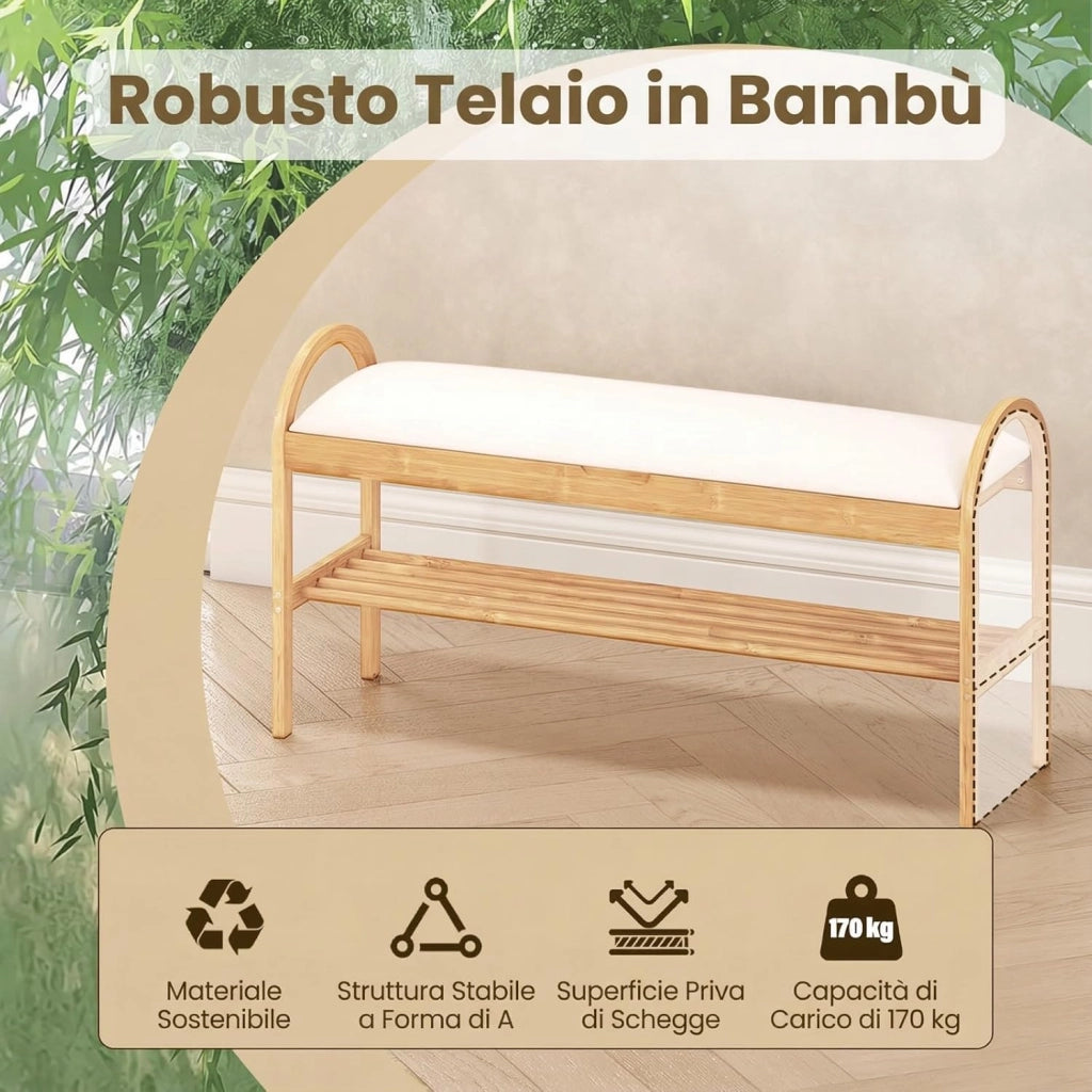 Scarpiera con Cuscino, Panca Porta Scarpe con Coperchio Imbottito a Ribalta, Scomparto Nascosto, Panca Imbottita per Ingresso Corridoio Camera da Letto, 101 x 31 x 51 cm (Beige)