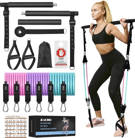 Pilates-stang con cavi di resistenza, cinturoni di resistenza, cavi di resistenza, pilates-stang con cinturone regolabile, cardano, barra di resistenza, cavi di resistenza per allenamento del corpo intero