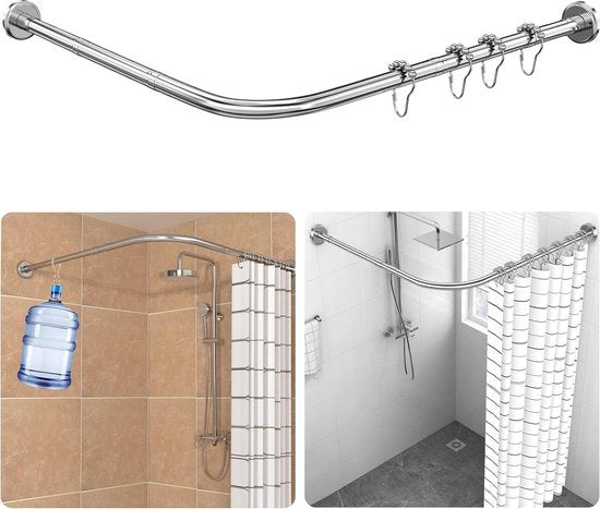 Douchegordijnstang L-flessa - Incluso 18 anelli - Acciaio inossidabile - Espandibile - Per vasca da bagno / doccia - 70-100x110-170 cm