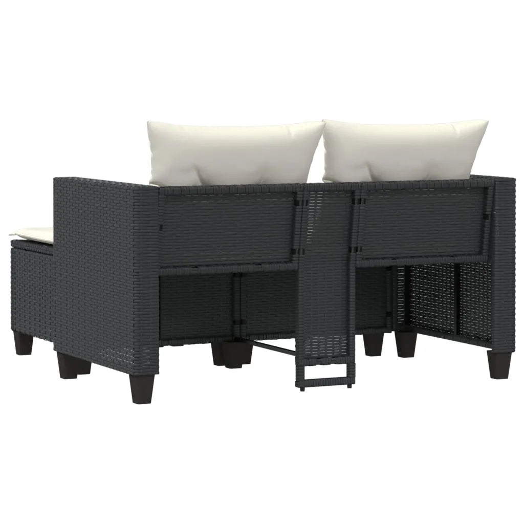 Divano da Giardino 2 Posti con Sgabelli Nero in Polyrattan 365790