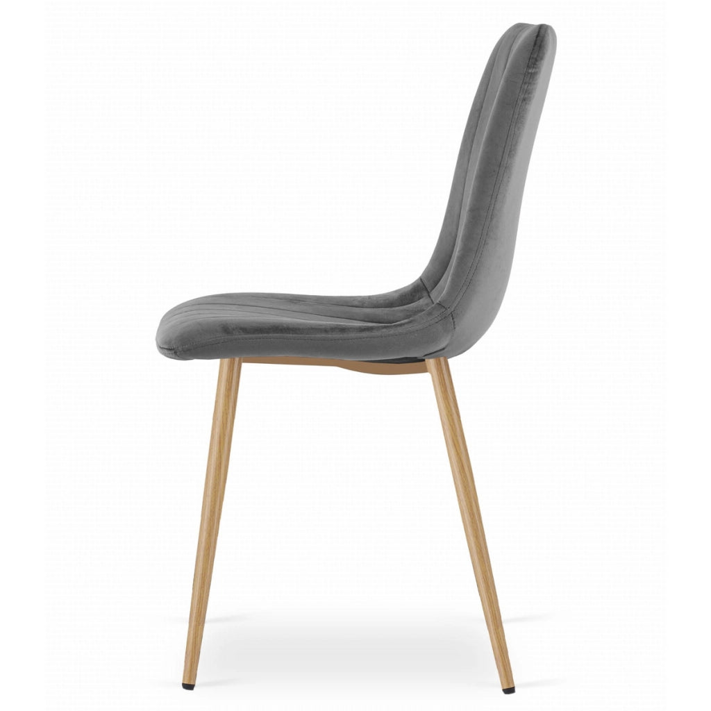 Set di 4 Sedie Lava in Velluto Grigio Scuro con Gambe Effetto Legno