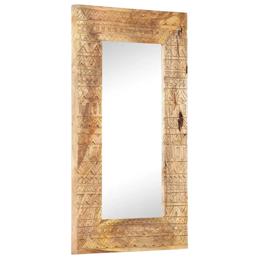 Specchio Intagliato a Mano Bianco 80x50x2,5cm in Legno di Mango 321648