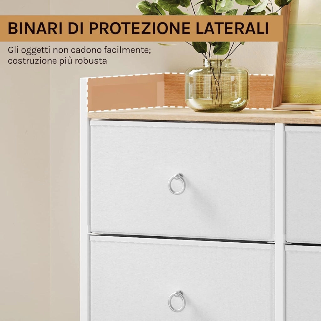 Cassettiera per Camera da Letto con 6 Cassetti, Tessuto, Mobile per Corridoio/Soggiorno con Ripiano Aperto, Struttura in Acciaio, Bianco, SSK010ws