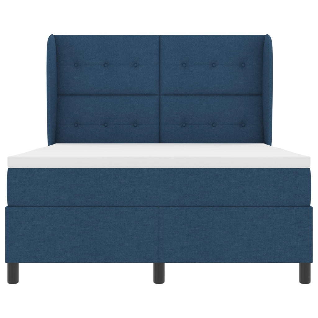 Letto Box Spring con Materasso Blu, 140x200 cm, Tessuto