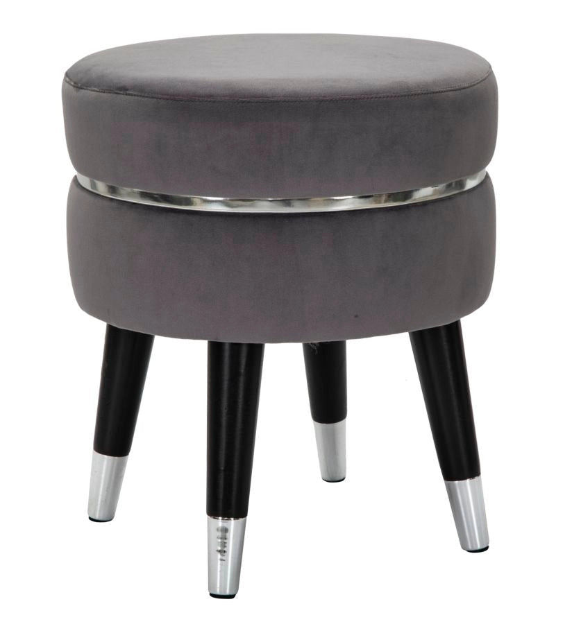 Sgabello Paris Ø35x40,5 cm in Legno Spugna Metallo e Poliestere Grigio Nero e Argento