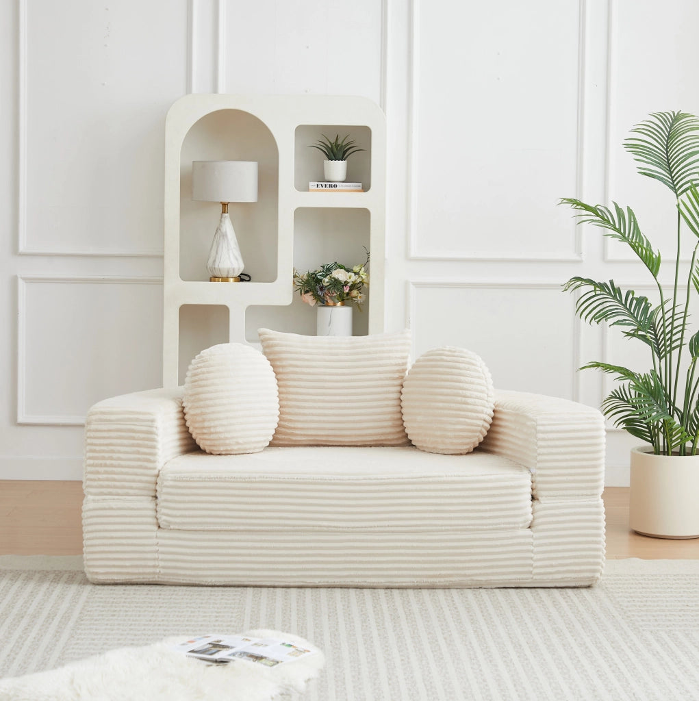 Divano trasformabile 4 in 1 in velluto a coste beige HOMVRA