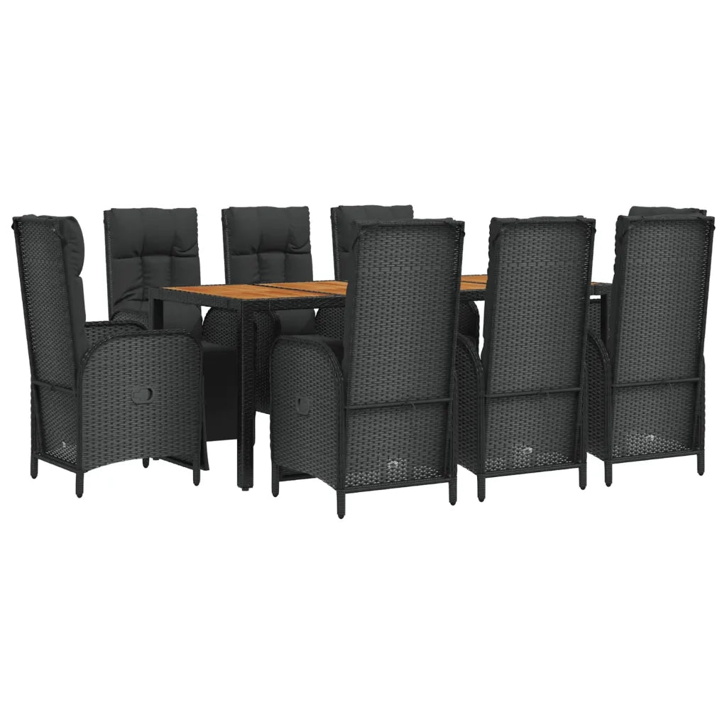 Set da Pranzo da Giardino 9 pz con Cuscini Nero in Polyrattan 3185079