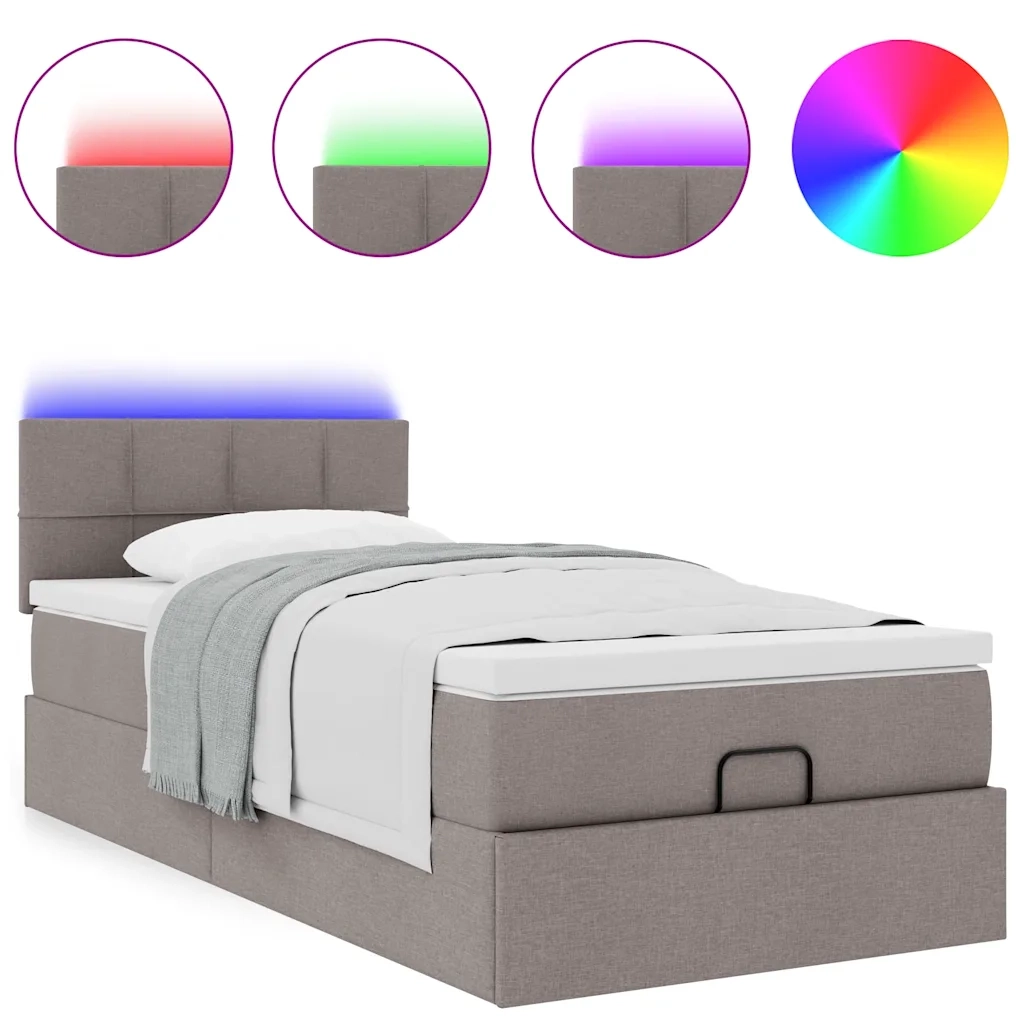 Pouf Letto con Materasso e LED Tortora 90x200 cm in Tessuto 3312281